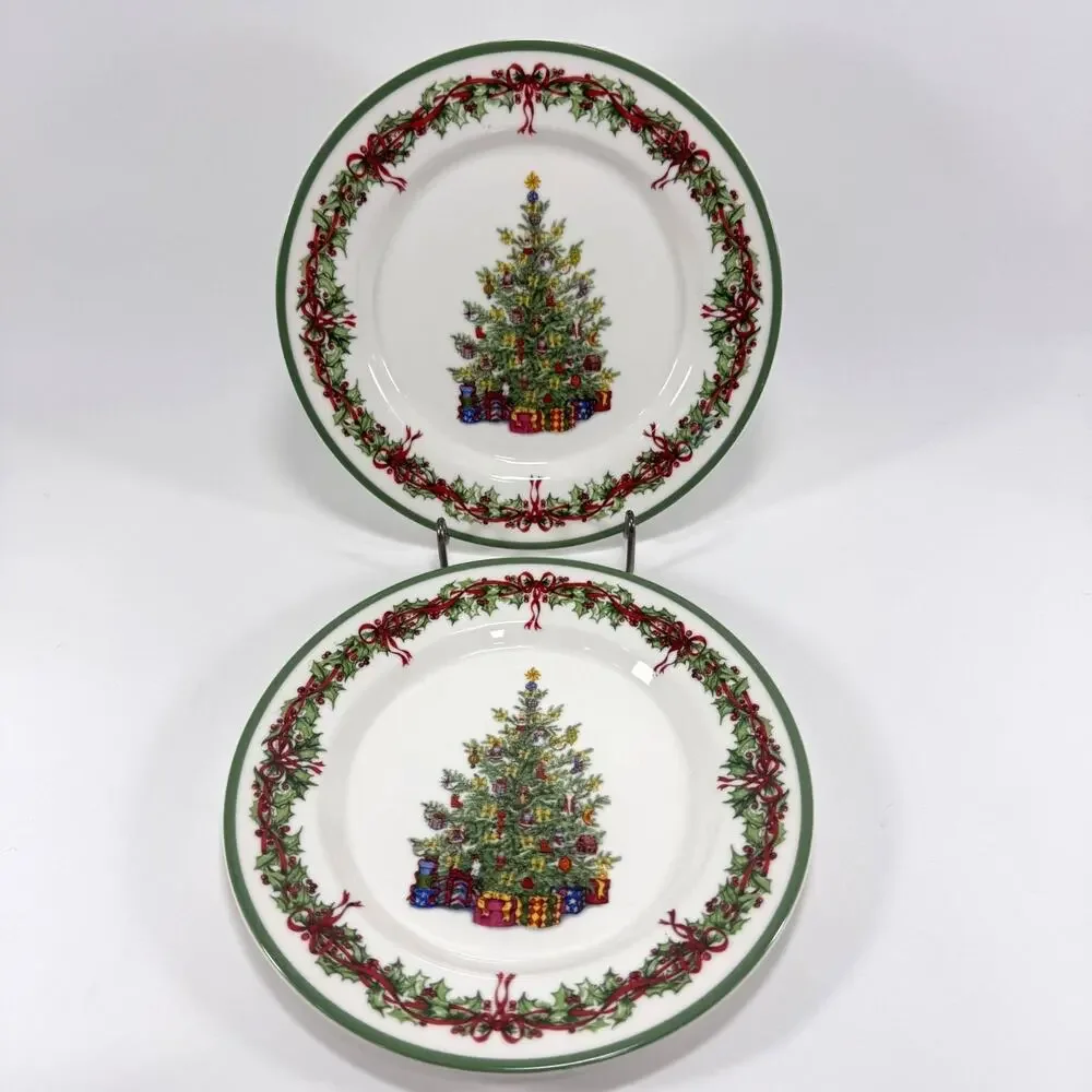 2 Christopher Radko Holiday Celebrations Tradition Christmas Salad Plate 8 1/4